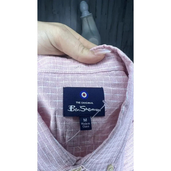 NWT Ben Sherman Men's Short Sleeve Pink Linen Blend Button-Up Shirt Size Medium - Picture 6 of 6